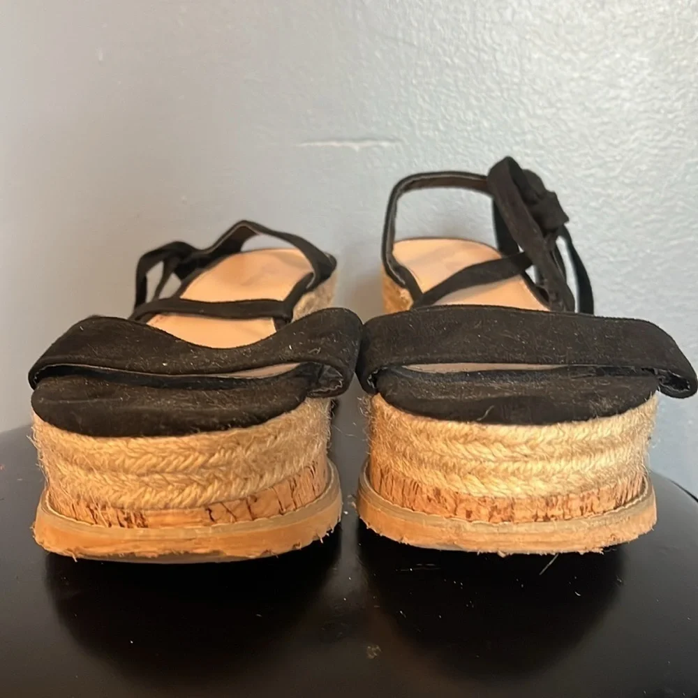 Mannika Flatform espadrille wedge, black straps for around the leg women’s 10.5